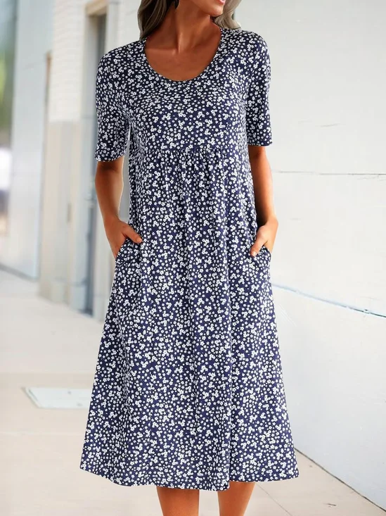 Vacation Crew Neck Printed Polyester Fibre Floral Dress