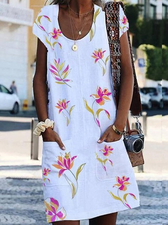 Round Neck Cotton Blends Boho Loosen Boho Dress