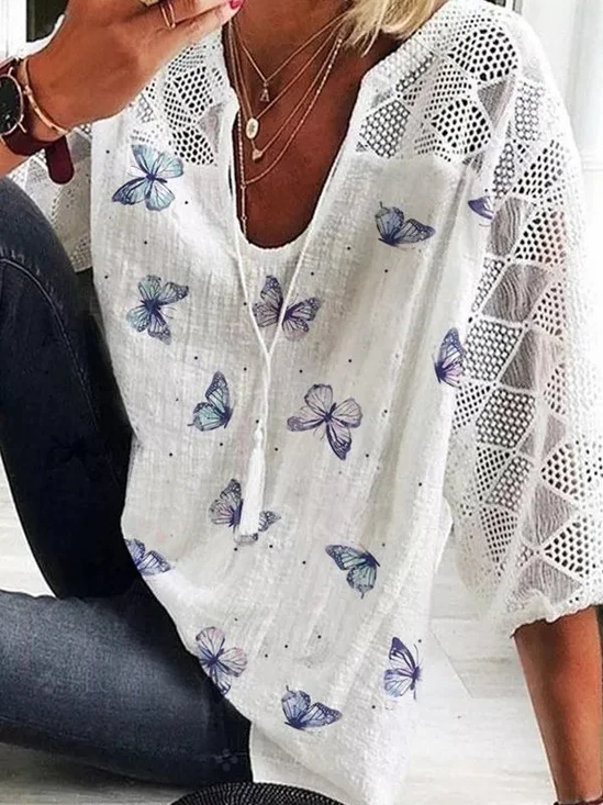 Loosen Casual V Neck Printed Shirt & Blouses
