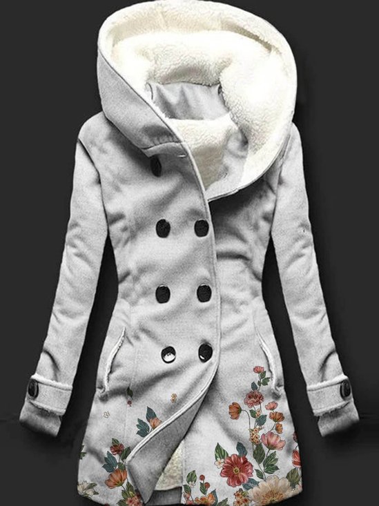 Casual Printed Cotton Blends Regular Fit Coats