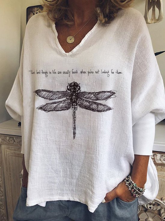 V Neck Casual Regular Fit Cotton Blends T-shirt