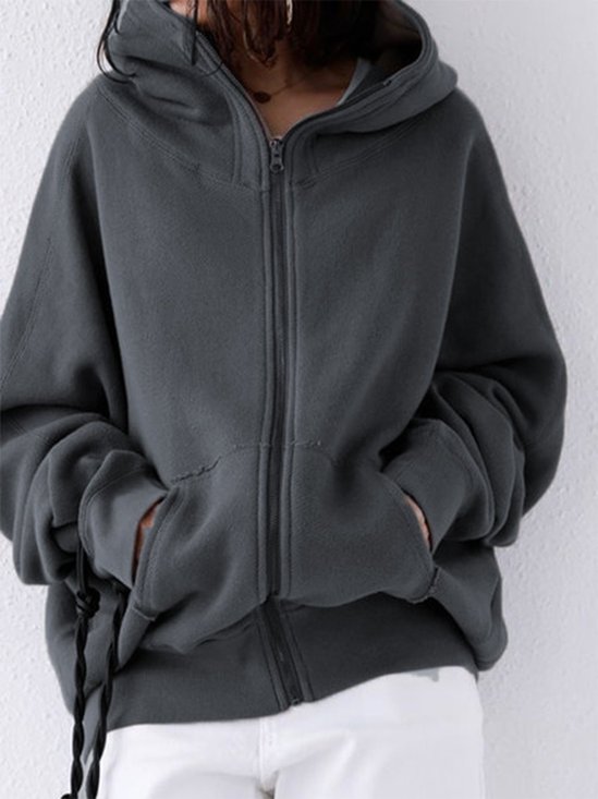 Plain Hooded Cotton Blends Loosen Casual Coats