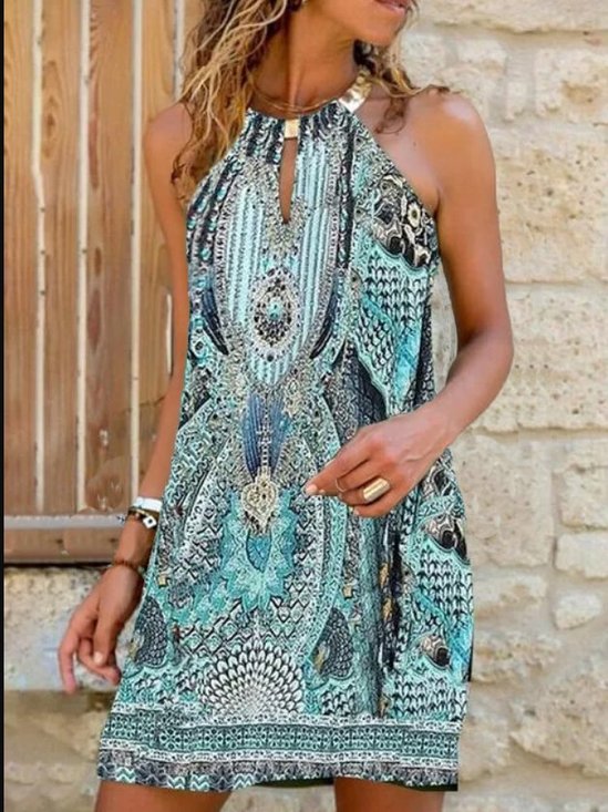 Vintage Cotton Blends Spaghetti Tribal Boho Dress