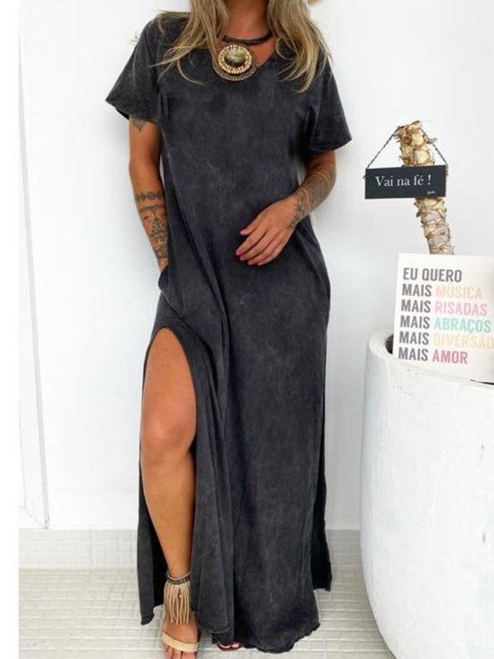 Vintage Round Neck Jersey Casual Dress