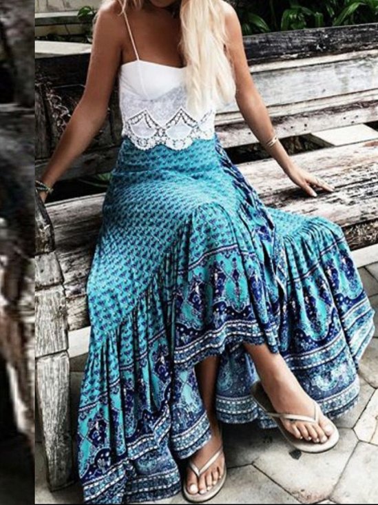 Vintage Floral Cotton Blends Skirt