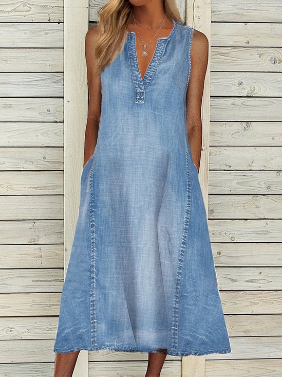 V Neck Plain Regular Fit Casual Casual Dress