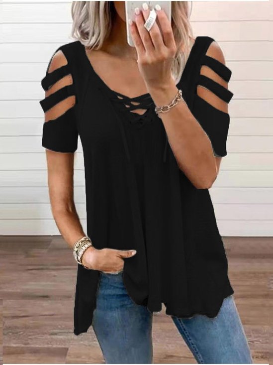 Solid Casual V Neck T-shirt
