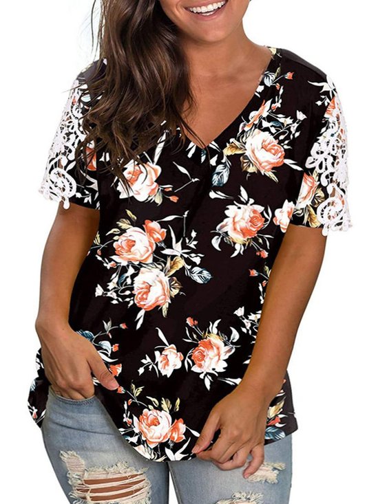 Loosen V Neck Casual T-shirt