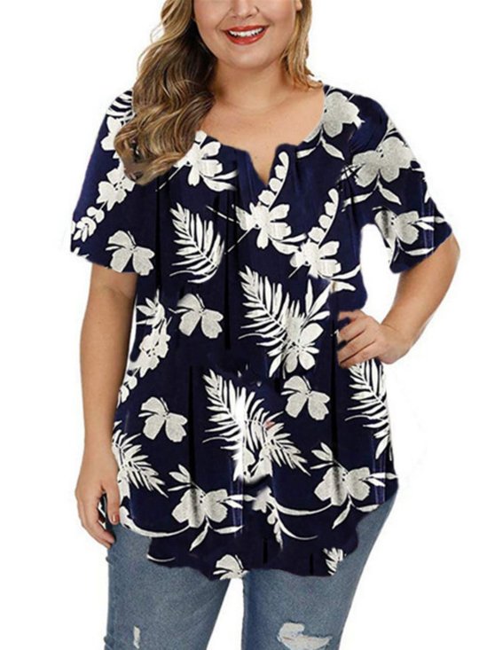 V Neck Loosen Printed Casual T-shirt