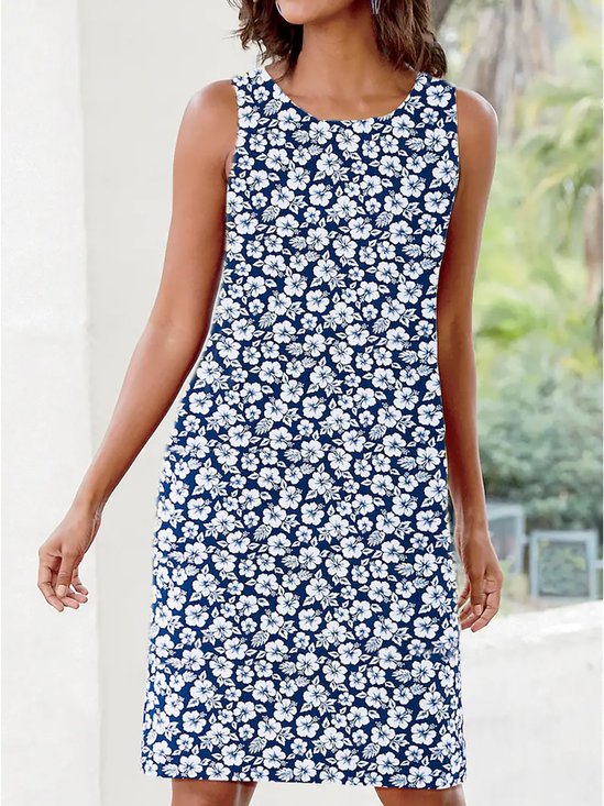Vacation Printed Regular Fit Crew Neck Casual Dress