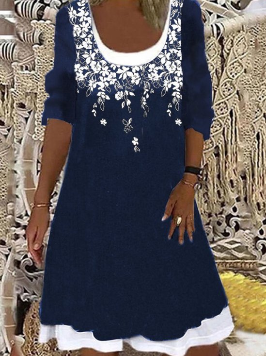 Loosen Cotton Blends Casual Floral Dress