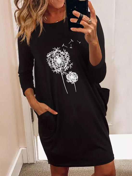 Plants Crew Neck Casual Casual Dress