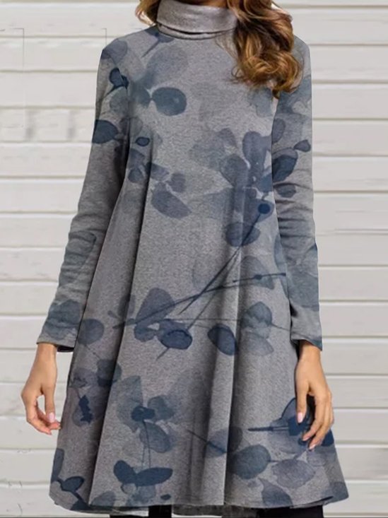 High Neck Plants Vintage Fall Dress