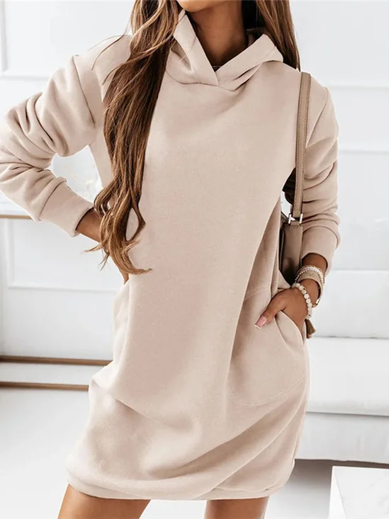 Cotton Blends Loosen Hooded Casual Fall Dress