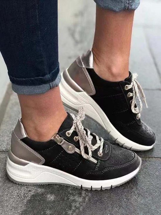 Wedge Heel Pu Leather Sneakers
