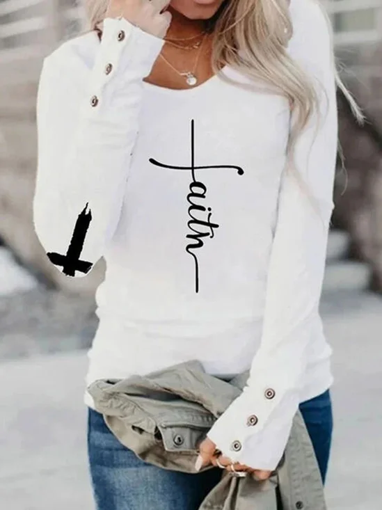 Letter Crew Neck Regular Fit Casual Long Sleeve Top