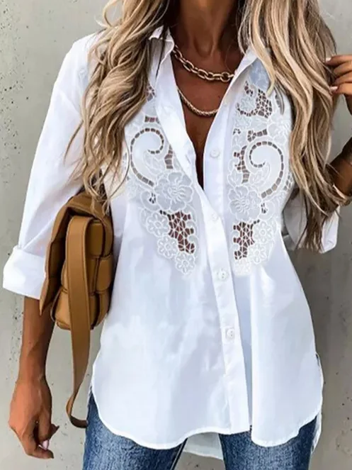 Casual Solid Shirt Collar Loosen Shirt & Blouses