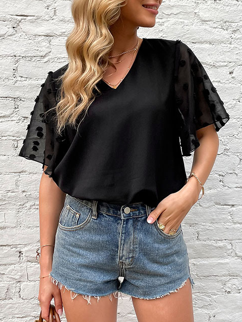 Regular Fit Chiffon Plain Casual T-shirt