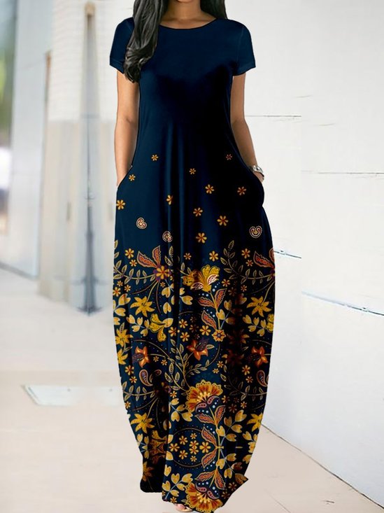Crew Neck Regular Fit Floral Floral Dress