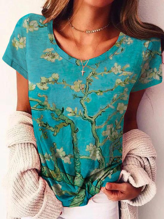 Crew Neck Regular Fit Floral Cotton Blends T-shirt