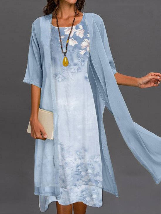 Regular Fit Crew Neck Elegant Polyester Fibre Floral Dress