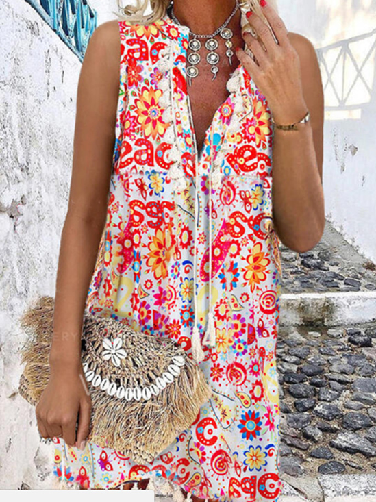 V Neck Floral Regular Fit Floral Dress