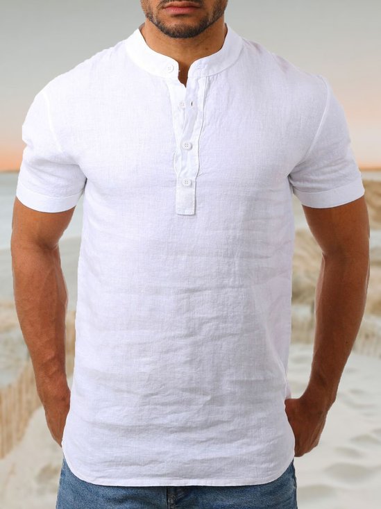 Cotton Henley Short Sleeve Shirt ＆ Blouse