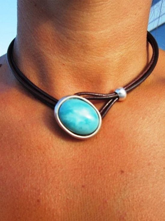 Vintage Leather Cord Turquoise Necklace