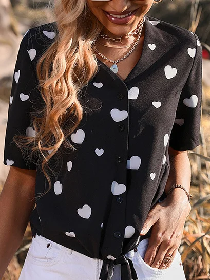 V Neck Vacation Heart T-shirt