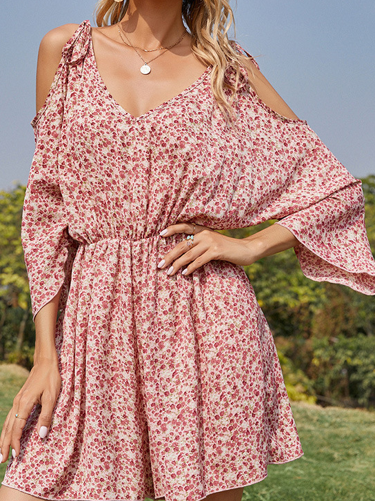 Floral V Neck Sweet Floral Dress