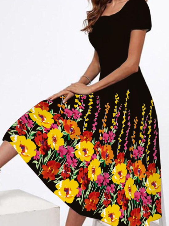 Floral Vacation Crew Neck Floral Dress