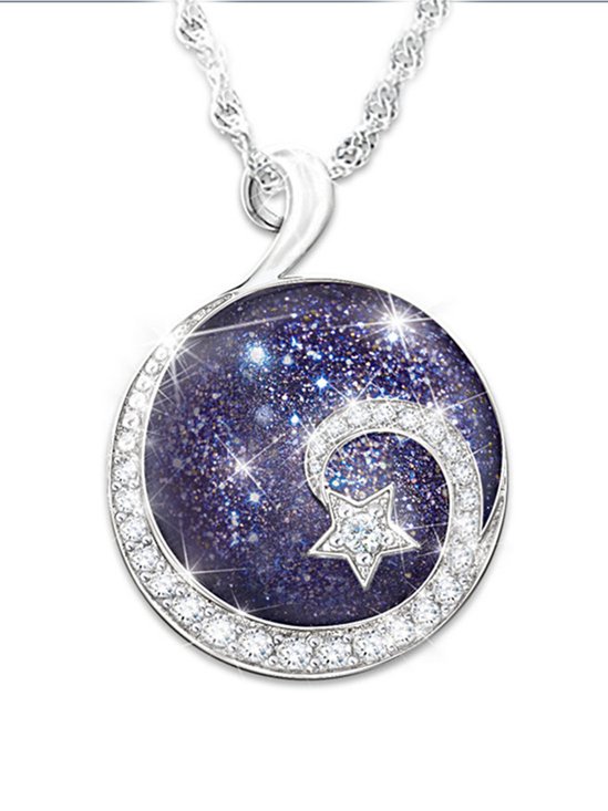 Rhinestone Planet Star Moon Necklace