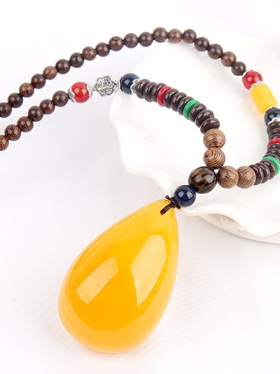 Vintage Wood Beaded Long Necklace