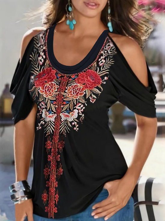 Casual Crew Neck Tribal T-shirt