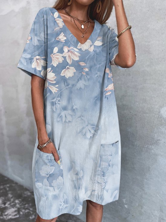 Polyester Fibre Pockets Casual Floral Dress