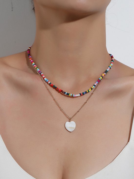 Colorful Beaded Heart Shell Necklace