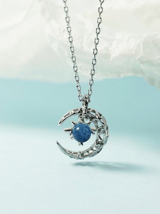 Vintage Alloy Moon Moonstone Necklace