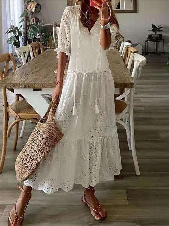 Regular Fit Vacation Plain Summer Dress