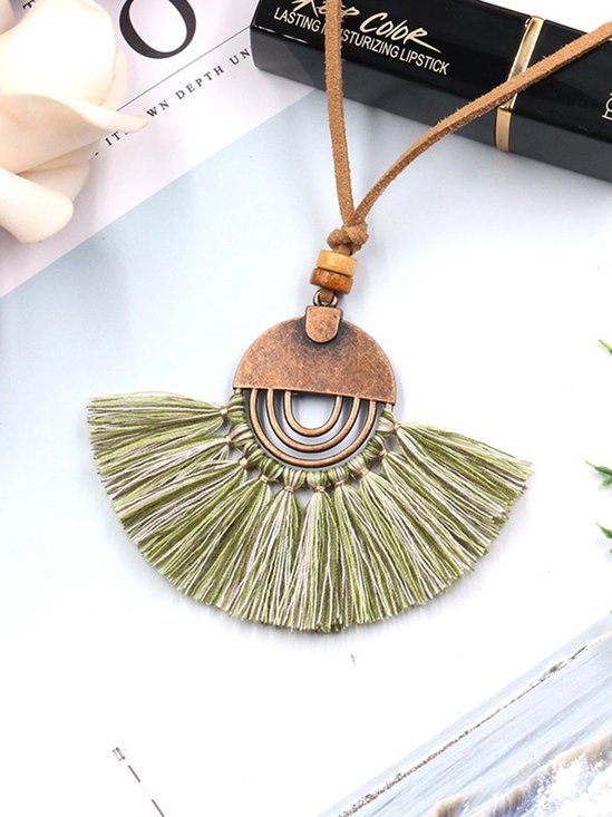 Boho Fan Pendant Tassel Necklace