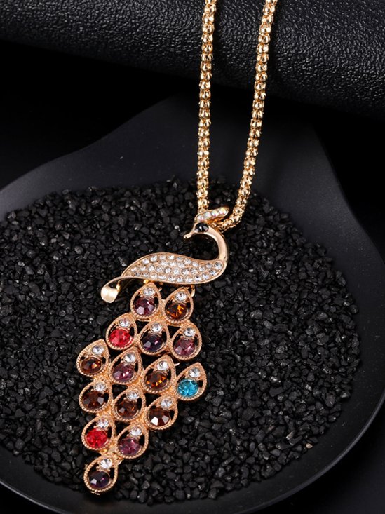 Vintage Color Jeweled Peacock Necklace Sweater Chain