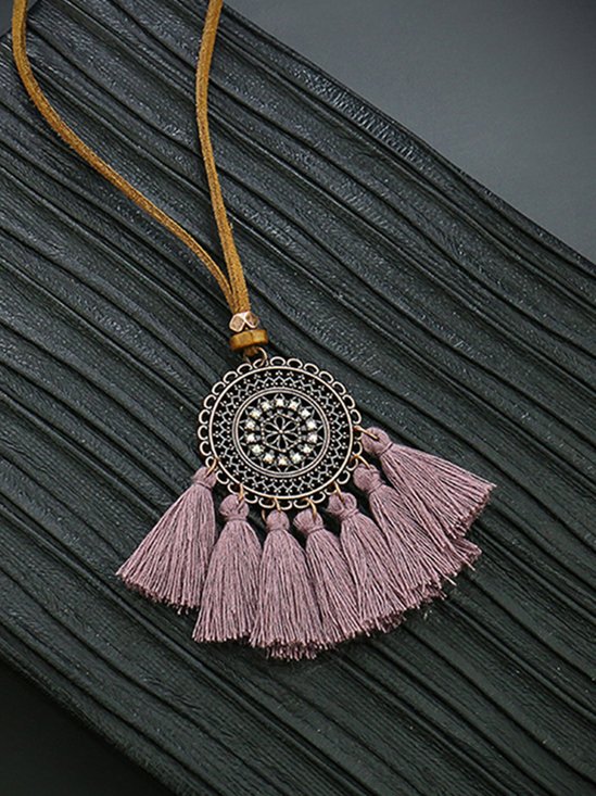 Vintage Geometric Boho Fringe Long Sweater Chain Necklace