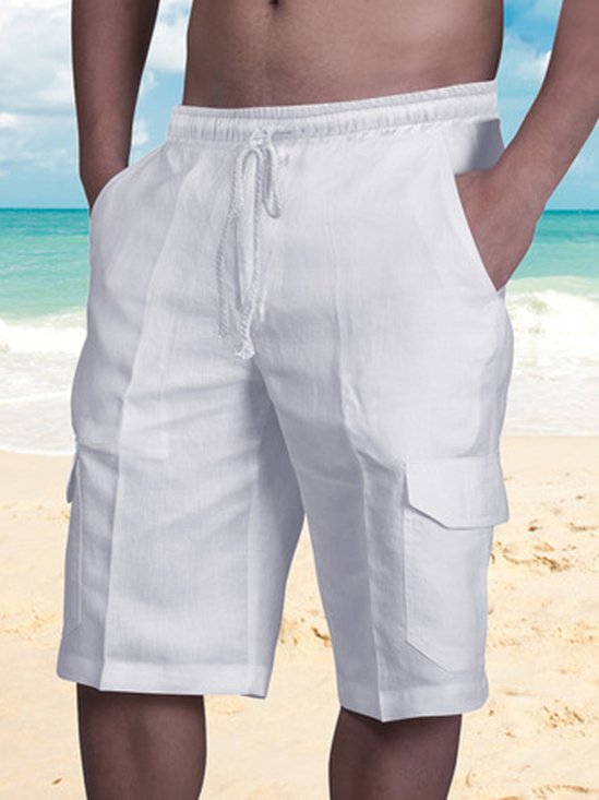 Plain Cotton And Linen Shorts
