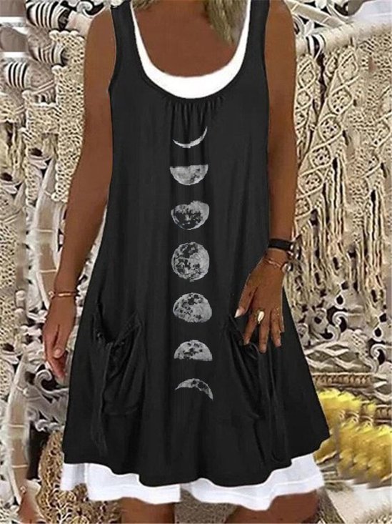 Geometric Round Neck Loosen Boho Dress