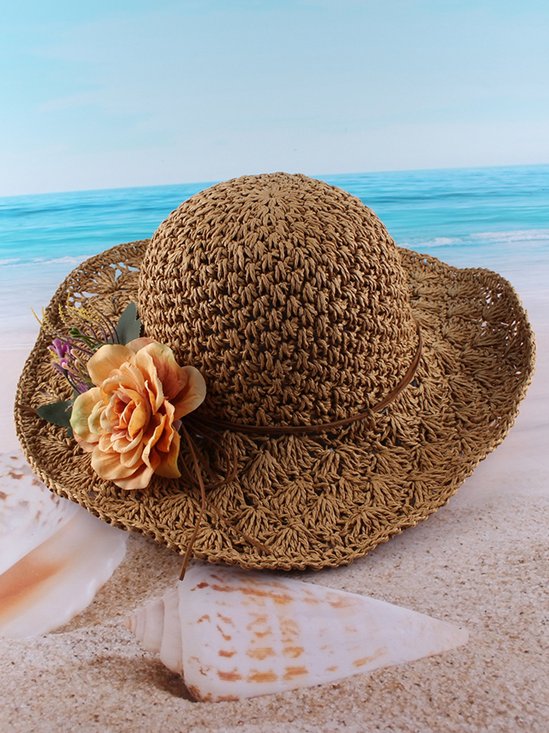 Vintage Boho Collapsible Woven Straw Dress Hat