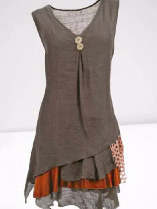 Regular Fit V Neck Vintage Cotton Casual Dress