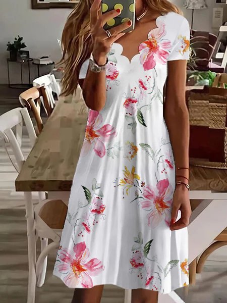 Floral Casual Loosen V Neck Dress