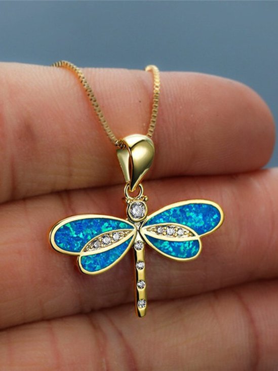 Ethnic Vintage White Opal Dragonfly Ladies Pendant Necklace Dress Jewelry
