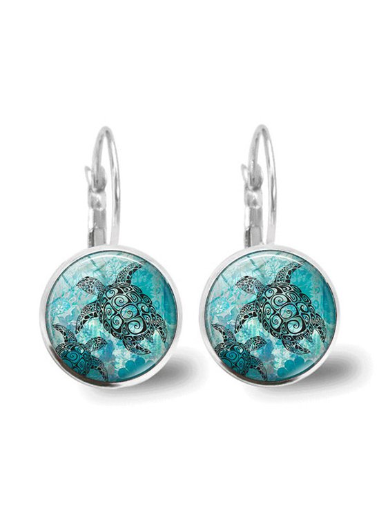 Ethnic Vintage Turtle Transparent Gemstone Earrings