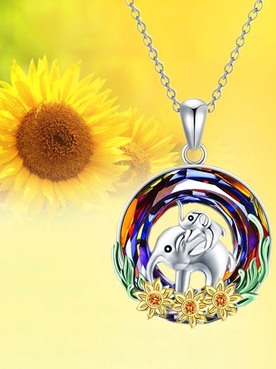 Fashion Vintage Colored Gemstone Sunflower Mother And Son Family Necklace Mother's Day Gift