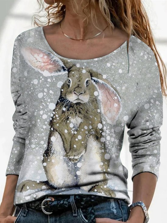 Loosen Polyester Cotton Casual Long Sleeve Top